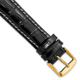 Image of DeBeer 16mm Black Crocodile-Style Grain Chrono White Stitch Gold-tone Buckle Watch Band