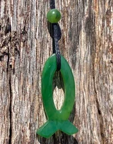 Image of 29.5mm Genuine Natural Nephrite Jade Ichthys (Jesus Fish) Pendant on Cord