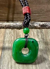 Image of 25mm Genuine Natural Nephrite Jade Square Donut Pendant on Cord