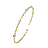 Image of Charles Garnier 2mm Two-Tone Sterling Silver Mesh Cuff Bracelet w/ 3 CZ Stations