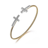 Image of Charles Garnier 2mm Two-Tone Sterling Silver Mesh Cuff Bracelet w/ CZ Cross Tips