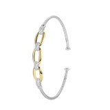Image of Charles Garnier 6.75" Two-Tone Sterling Silver Classic Mesh Oval Station CZ Cuff Bracelet