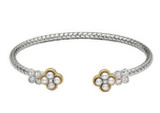 Image of Charles Garnier 6.75" Two-Tone Sterling Silver CZ Cuff Bracelet w/ 3-3.5mm Cultured Freshwater Pearls