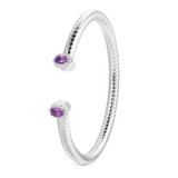 Image of Charles Garnier 6.75" Sterling Silver Mesh Genuine Amethyst & CZ Cuff Bracelet