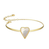 Image of ELLE 6.75"+2" Gold-Plated Sterling Silver "Long Love" Mother-of-Pearl Heart Bangle Bracelet