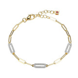 Image of ELLE 6.5"+1.25" Two-Tone Sterling Silver 3mm Paperclip Chain Bracelet w/ 3 12x4mm CZ Link Stations
