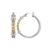 Image of Charles Garnier 35mm Two-Tone Sterling Silver Classic Mesh Hoop Earrings w/ Link Station & CZs