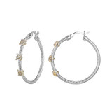 Image of Charles Garnier 35mm Two-Tone Sterling Silver Classic Mesh Hoop Earrings with CZ Flower Stations