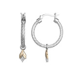 Image of Charles Garnier 18mm Sterling Silver & 14k Yellow Gold Classic Mesh Hoop Earrings with 2-1/15ctw. Diamond Flower Drops