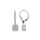 Image of ELLE Sterling Silver "Radiance" Cushion-cut CZ Halo Leverback Drop Earrings