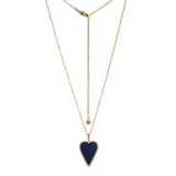Image of ELLE 17"+3" Gold-Plated Sterling Silver "Long Love" Genuine Lapis Heart Pendant On Diamond-cut Cable Chain Necklace