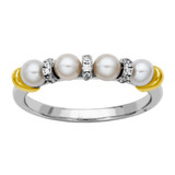 Image of Charles Garnier Two-Tone Sterling Silver Cultured Freshwater Pearl (3.5-4mm) & CZ Ring