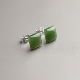 8mm Sterling Silver Square Natural Untreated Canadian Nephrite Jade Stud Earrings