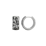 16mm Mens Rhodium-Plated Sterling Silver Filigree Design Huggie Hoop Earrings