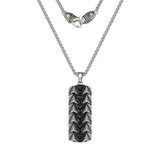 22 inch Mens Black Sterling Silver Chevron Pattern Dog Tag w/ Genuine Black Sapphire Pendant Chain Necklace