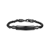 8.5 inch Mens Sterling Silver Black-Coated Bracelet w/ Genuine Black Sapphire