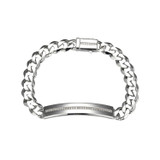 8.5 inch Heavy Mens Rhodium-Plated Sterling Silver ID Engravable Bracelet w/ Lab-Created White Sapphire