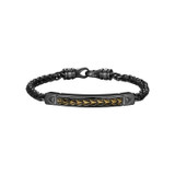 8.25 inch Mens Black Sterling Silver Woven Style Bracelet w/ Gold-Plated Chevron Pattern Accents