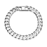 8.5 inch Mens Rhodium-Plated Sterling Silver Italian Flat Curb Chain Bracelet