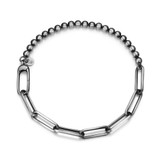 Additional view of 8.5 inch Mens Brushed Gun Metal Sterling Silver Italian Half Paper Clip Chain / Half Bead Bracelet