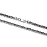 24 inch Mens Rhodium-Plated Sterling Silver Silk Rope Chain Necklace