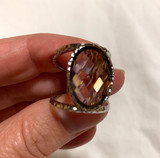 ELLE Jewelry - Size 8 Sterling Silver Wide Hammered Ring w/ Round Brown Stone - CLEARANCE