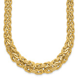 17.5 inch 14K Yellow Gold Fancy Graduated 7-12mm Flat Byzantine Chain Necklace
