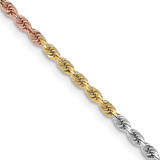20 inch 14K Tri-Color Gold 3mm Diamond-cut Rope Chain Necklace