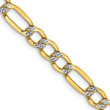 14K Yellow Gold 22 inch 5.25mm Hollow with Rhodium Pave Figaro with Lobster Clasp Chain