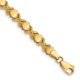 14K Yellow Gold Polished and Brushed Fancy X 7 inch Bracelet