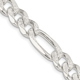 22 inch Sterling Silver 10.5mm Pave Flat Figaro Chain Necklace