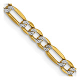 14K Yellow Gold 16 inch 3.2mm Hollow with Rhodium Pave Figaro with Lobster Clasp Chain