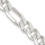 22 inch Sterling Silver 9.5mm Pave Flat Figaro Chain Necklace