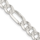 22 inch Sterling Silver 8mm Pave Flat Figaro Chain Necklace
