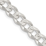 22 inch Sterling Silver 7.5mm Pave Curb Chain Necklace