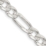 Sterling Silver 7mm Pave Flat Figaro Chain QFF180-26