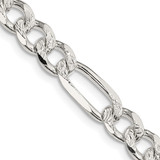 Sterling Silver 7.25mm Pave Flat Figaro Chain QFF200-18