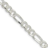 28 inch Sterling Silver 5.5mm Pave Flat Figaro Chain Necklace