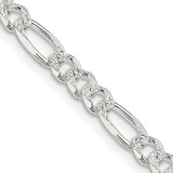 16 inch Sterling Silver 4.75mm Pave Flat Figaro Chain Necklace