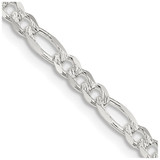 20 inch Sterling Silver 4mm Pave Flat Figaro Chain Necklace