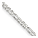 22 inch Sterling Silver 3mm Pave Flat Figaro Chain Necklace