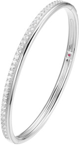 ELLE Jewelry - 6.75 inch Rhodium-Plated Sterling Silver Bangle Bracelet with Channel-Set Cubic Zirconia