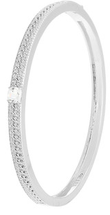 ELLE Jewelry - Rhodium-Plated Sterling Silver Weave Collection Bangle Bracelet with Lab-Created White Sapphires
