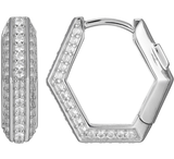 ELLE Jewelry - 15mm Rhodium-Plated Sterling Silver Hoop Earrings with Channel-Set Lab-Created White Sapphire