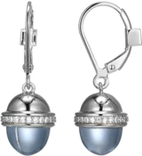ELLE Jewelry - Pivot Rhodium-Plated Sterling Silver Lab-Created Blue Quartz Cabochon and Cubic Zirconia Leverback Drop Earrings