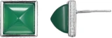 ELLE Jewelry - Rhodium-Plated Sterling Silver Genuine Green Agate and Cubic Zirconia Square Stud Earrings