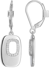 ELLE Jewelry - Rhodium-Plated Sterling Silver Rectangular Drop Earrings with Cubic Zirconia