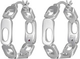 ELLE Jewelry - 24mm Rhodium-Plated Sterling Silver Lookout Collection Cubic Zirconia Hoop Earrings