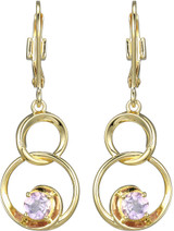 ELLE Jewelry - Gold-Plated Sterling Silver Swirl Leverback Drop Earrings w/ Genuine Pink Amethyst
