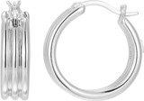 ELLE Jewelry - 20mm Rhodium-Plated Sterling Silver Goddess Collection Grooved Design Hoop Earrings